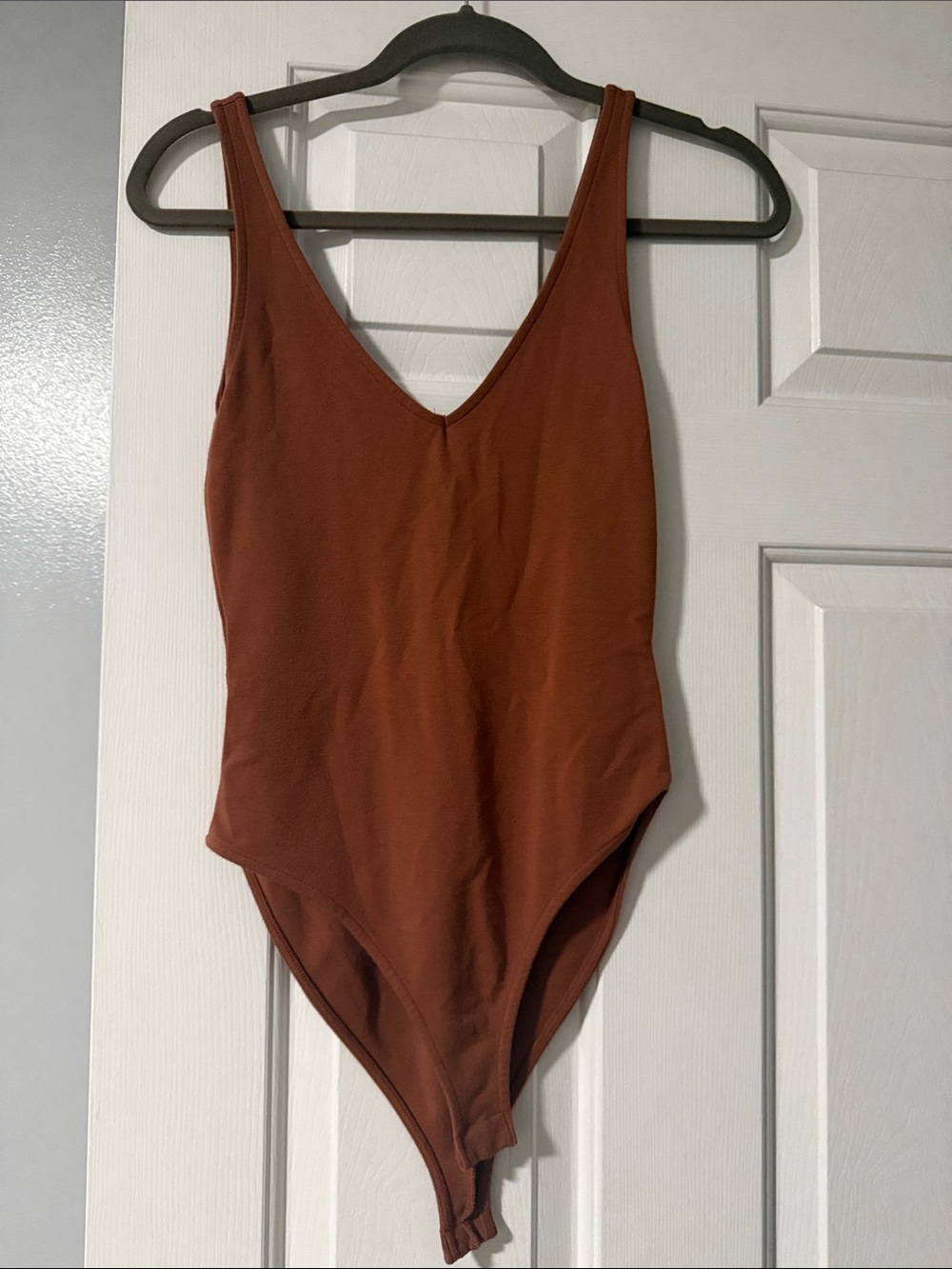 Rust Brown V-Neck One-Piece Bodysuit
